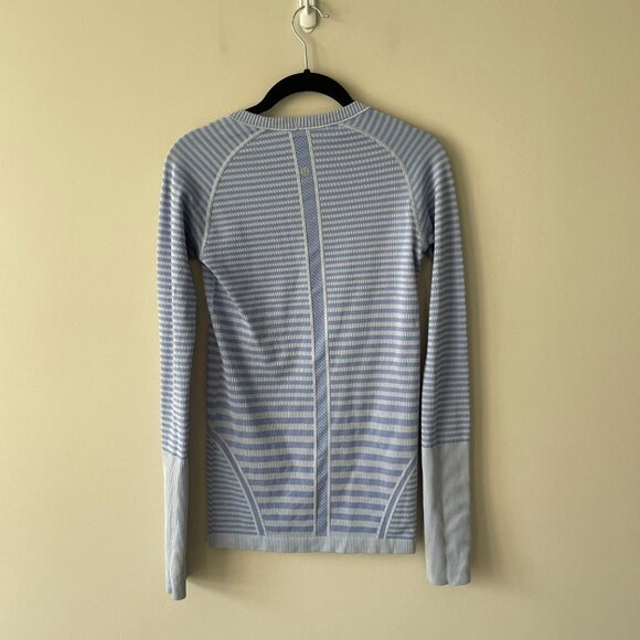 LULULEMON Swiftly Tech Long Sleeve Crew Striped Active Heathered Lullaby Blue 4 - Picture 3 of 7